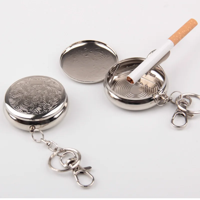Round Portable Pocket Ashtray Eco friendly Stainless Steel Cigarette