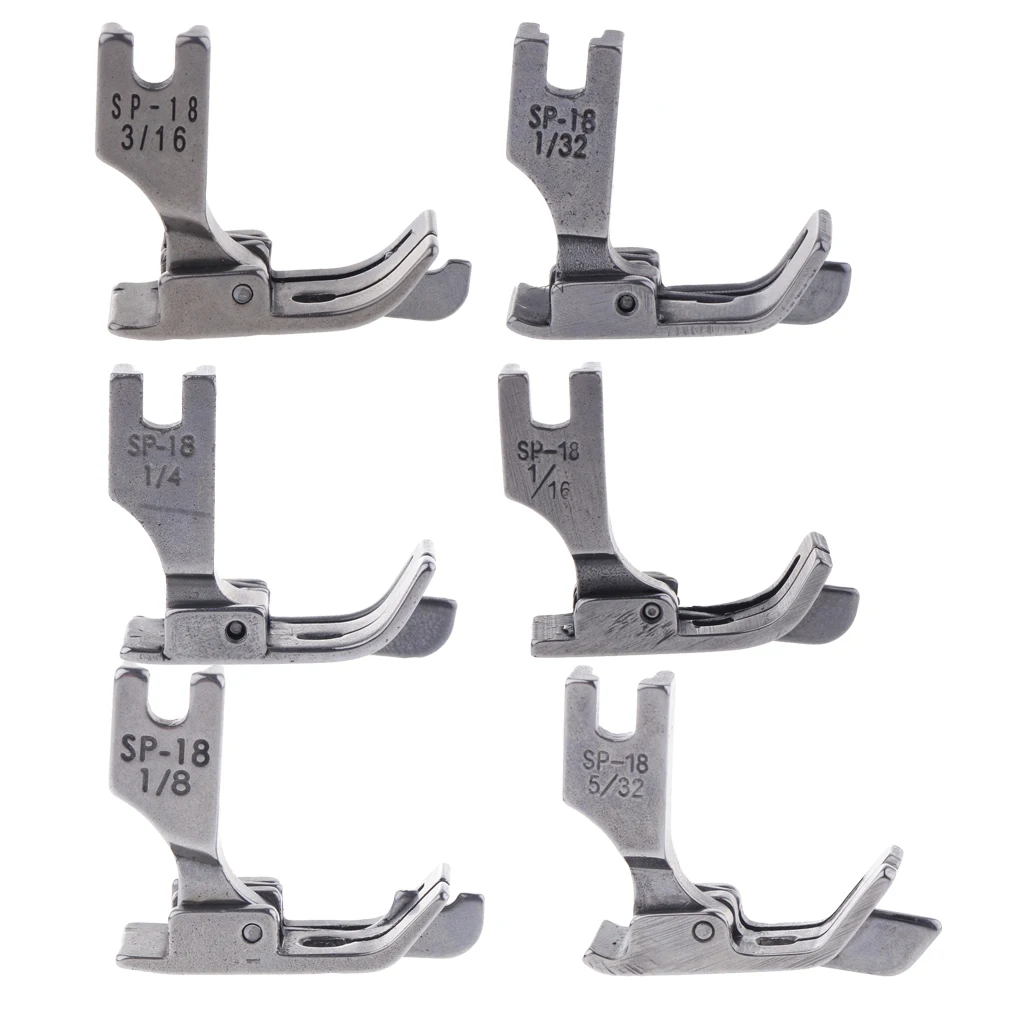 Silver Steel Industrial Sewing Machine Feet Hinged Presser Foot Sp-18 with Right Guide  Size 1/32 1/16 1/8 5/32 3/16 1/4