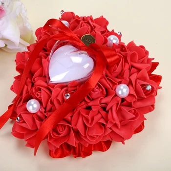 

1 Pc Heart-shape Rose Flowers Valentine's Day Gift Ring Box Romantic Wedding Jewelry Case Ring Bearer Cushion Holder Decor