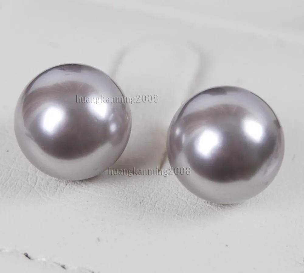 

-hot10mm Grey south sea shell pearl silver Stud earrings AAA G012 A0422