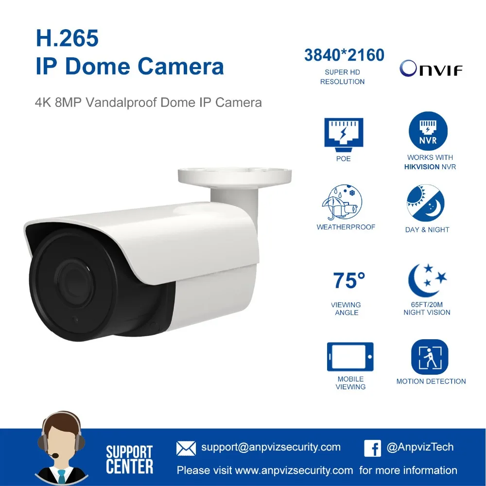 Anpviz 8MP Сетевая купольная IP камера Камера H.265 с протоколом Hikvision 4 K Камеры Скрытого