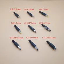 Conector jack dc macho, conector dc para macho 2.1mm / 2.5mm / 1.7mm / 1.3mm/0.7, 20 peças laptop, mm / 4.8mm / 4.0mm / 3.15mm