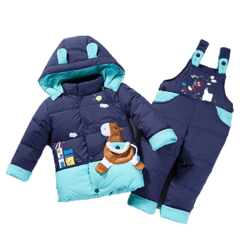 

2019 Baby Boy Girls Winter Set Cartoon Thick Warm Outdoor Suit Toddler Sport Clothes Sets Down Suits=coat+pant Children Clothing