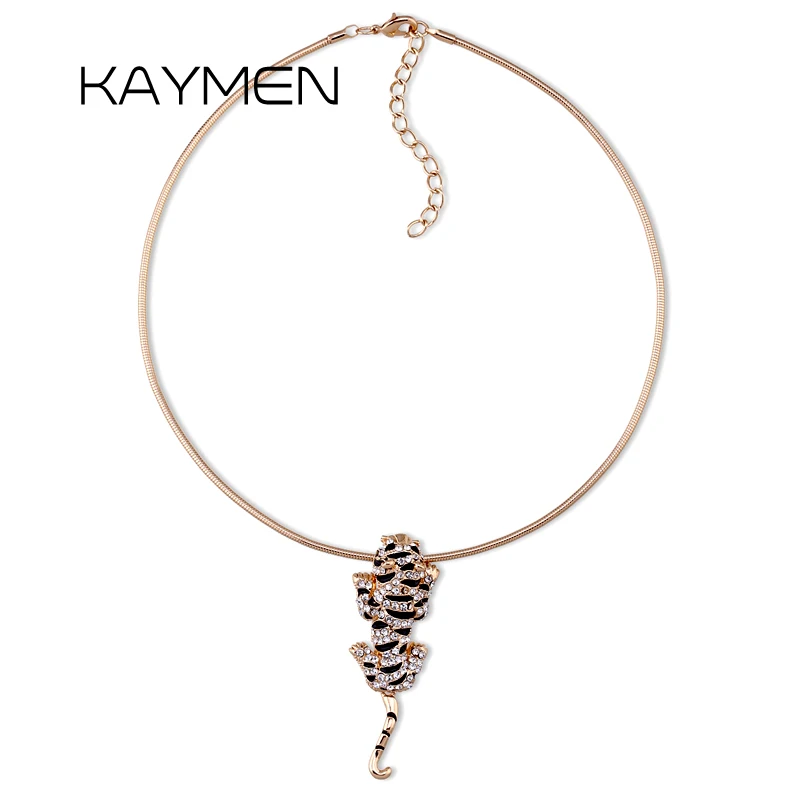 

KAYMEN New Cute Little Tiger Pendant Necklace for Girls Golden Plated Inlaid AAA Rhinestones Chokers Fashion Pendant NK-04055