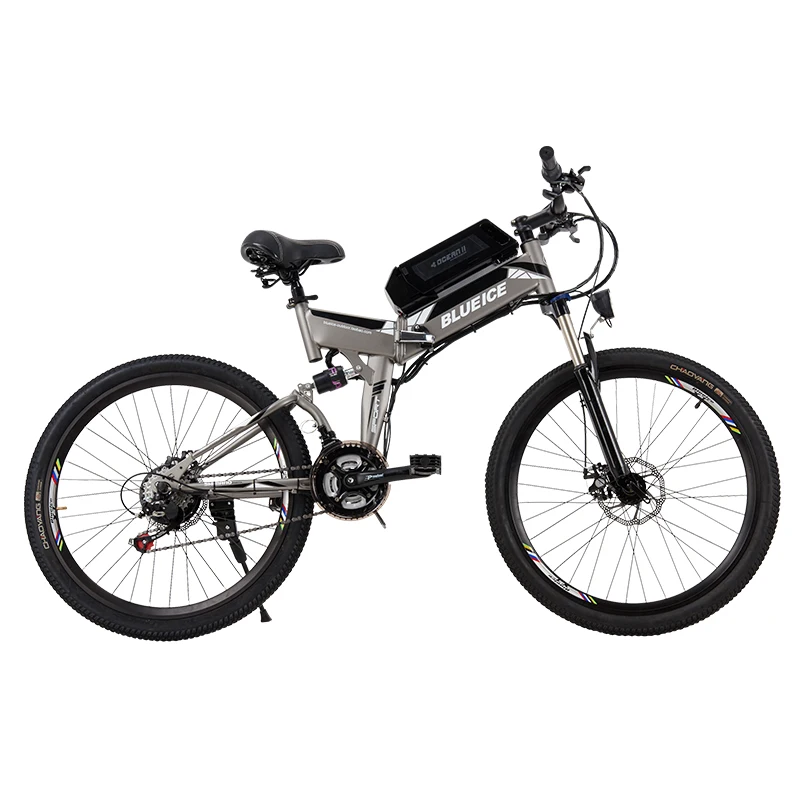 Discount 48V 26 inch mountain electric bicycle 24 speed folding bike lithium battery disc brake suspension Power Assisted Cycle MTB EBIKE 2