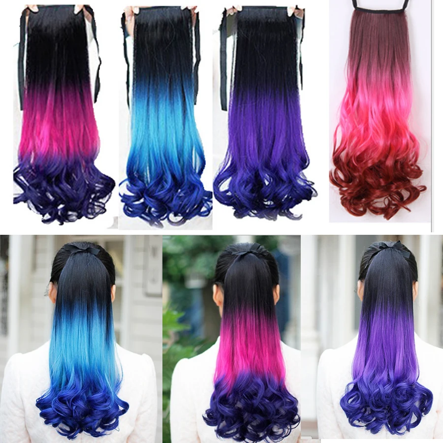 Colorful Women Hair Extensions Ponytail Wavy Style Synthetic Hair Tail