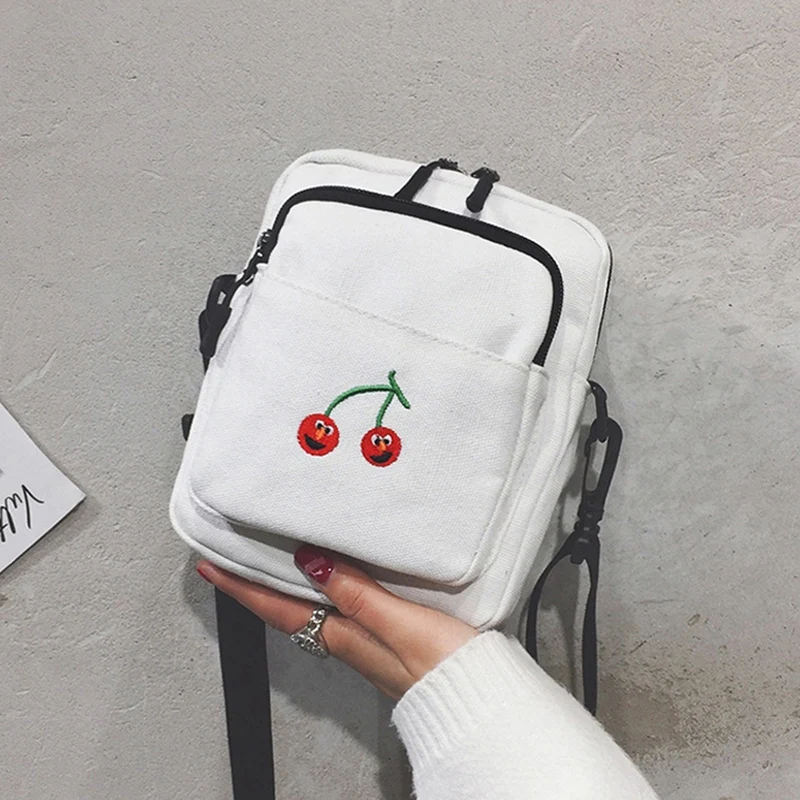

LJL-Simple Bag Fashion Girl Cartoon Mini Cherry Print Cute Messenger Bag Female Bevel Funny Sweet Girl Canvas