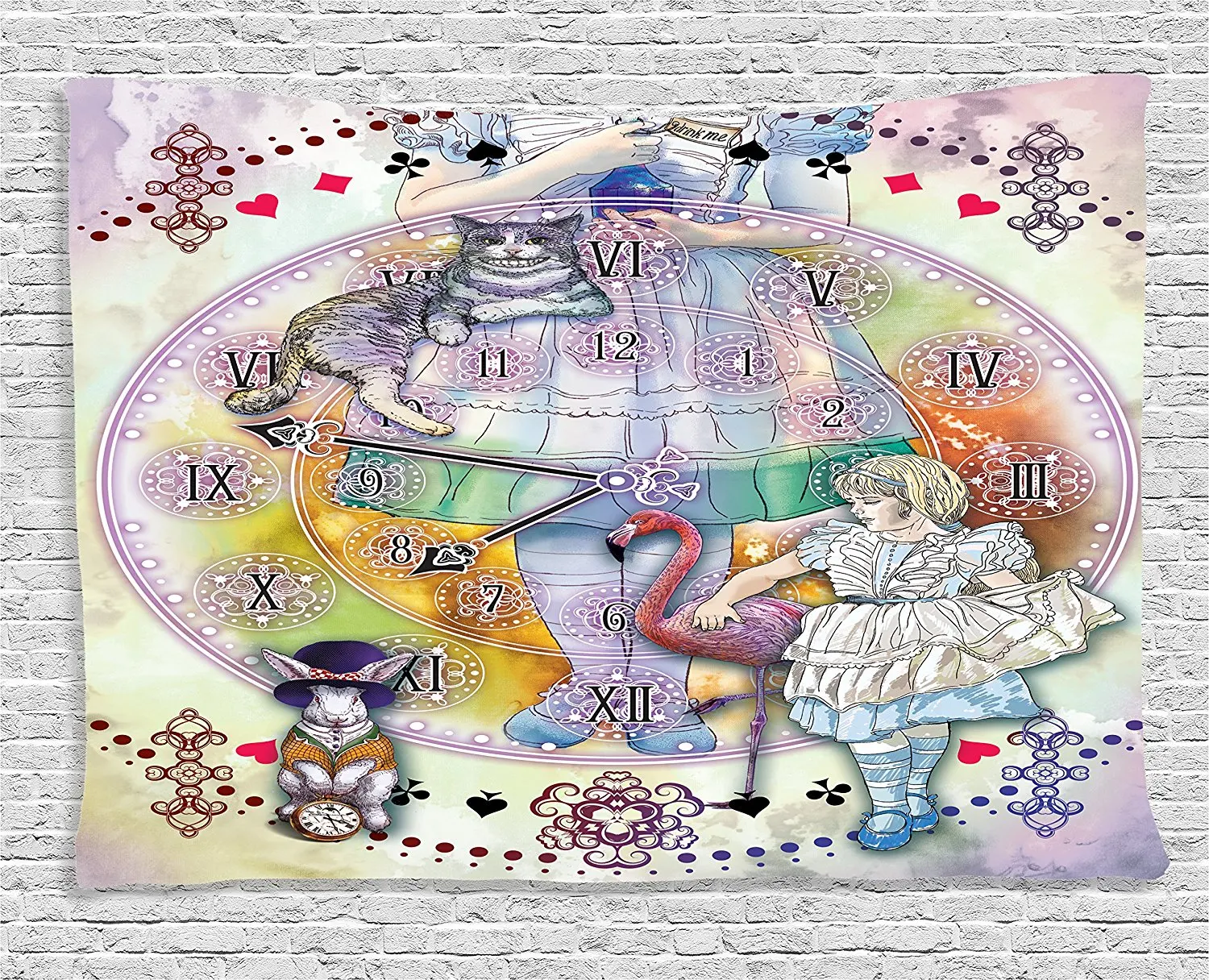 Decor Tapestry Magical Fantasy World Of Adventure Clock Flamingo