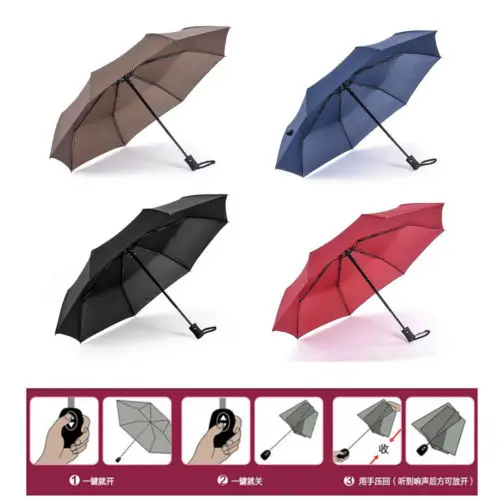 Automatic Umbrella Windproof Mens Black Compact Wide Auto Open Close Lightweight