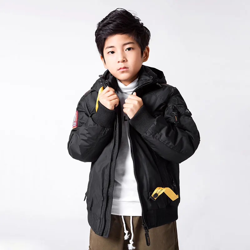 

New Children's Jacket Cotton Liner Thick Warm Winter Boys Outwear Kid Parkas Black Detachable Cap Coat Short Jacket Biker Jacket