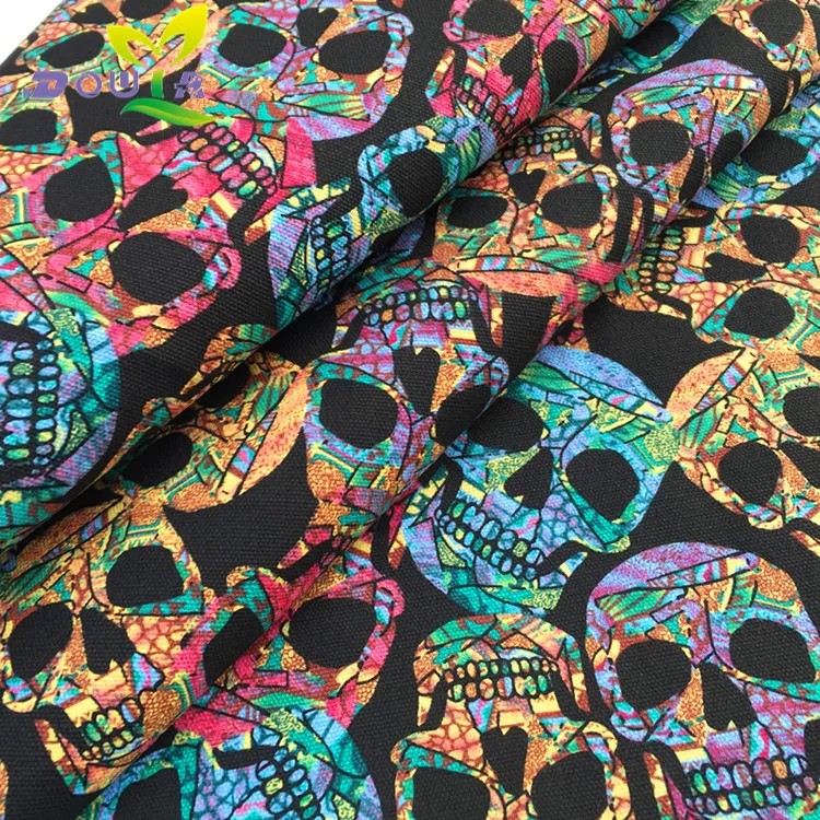 

1 yards / colorful skull printed canvas DIY handmade fabric cloth curtain sofa table cloth cushion pillow bag