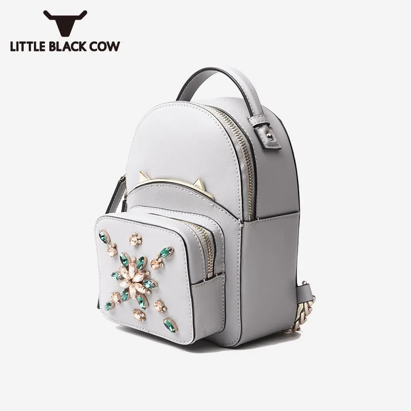 

New Fashion Womens Diamonds Leather Mini Backpack Crystal Designer Travel Small Bag Casual Girls Phone Packing Pouch Backpack