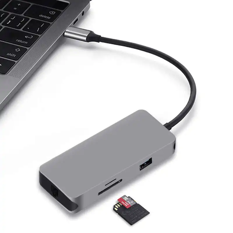 ULT-BEST 8-в-1 3Usb Порты и разъёмы Тип-C концентратор USB док-станция для Поддержка 4K x 2K Hdmi Rj45 Lan порт Gigabit Sd/устройство для считывания с tf-карт Pd зарядки Порты и разъёмы Ad