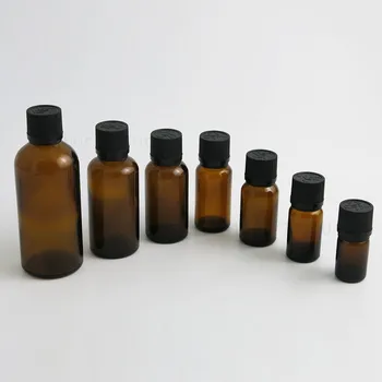 

Amber Glass essential oil e liquid Refillable Bottle with black cap sample bottle 5ml 10ml 15ml 20ml 30ml 50ml 100ml 20pcs