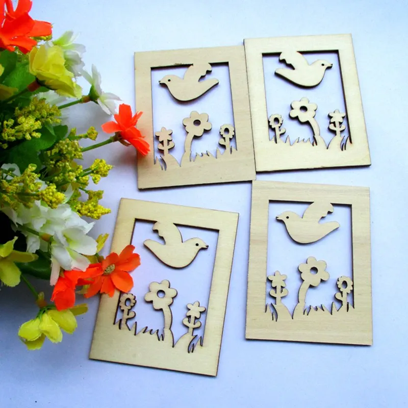 

9*7cm(20pcs/bag)new ecru Birds and flowers Wooden crafts Fit Family wedding decoration and Scrapbooking DIY accessories A4