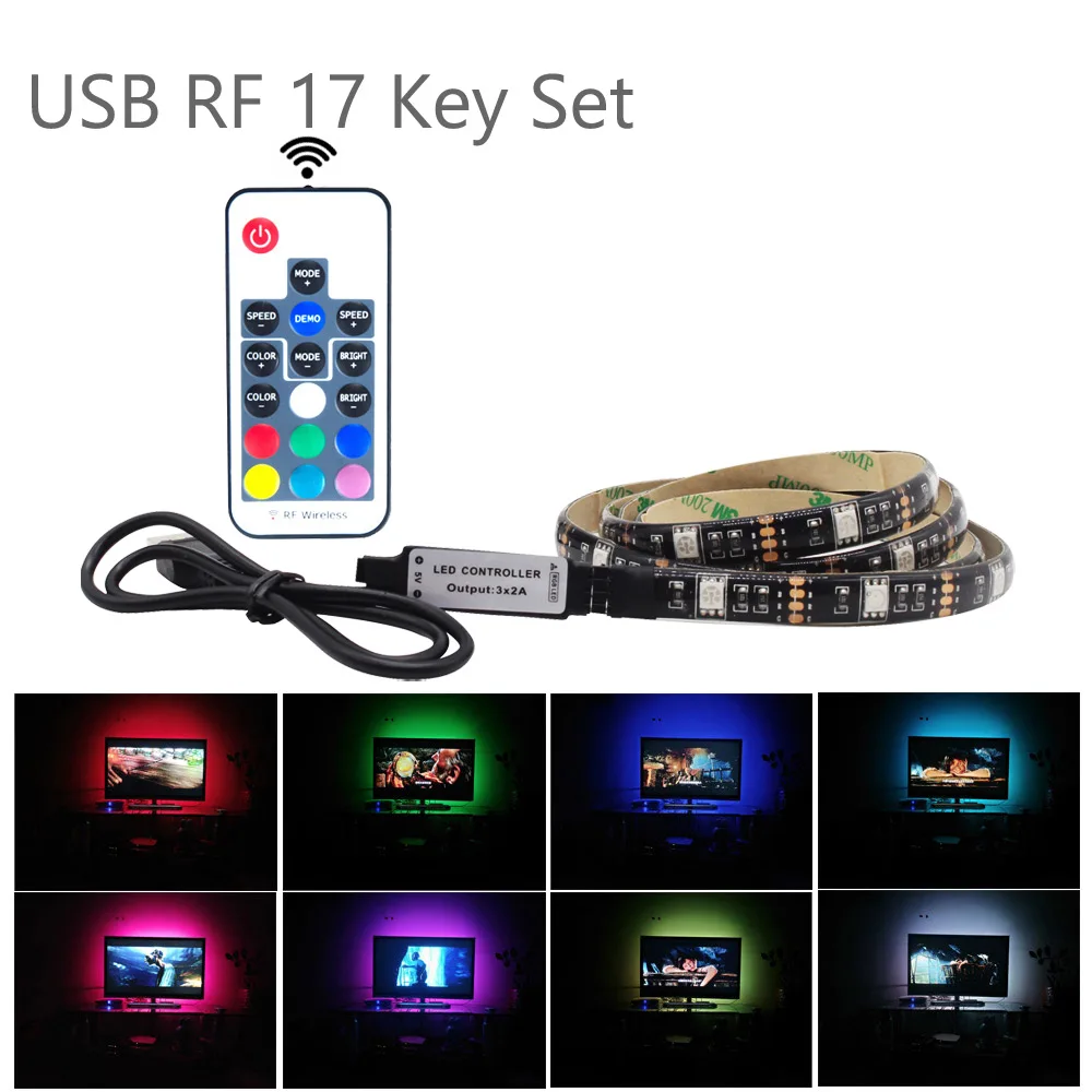 Светодиодные ленты свет USB 5 В Wi-Fi RGB ленты Водонепроницаемый SMD 5050 музыка Ambilight ТВ фон Тира светодиодный Bluetooth Гибкая полоса огни LED лента - Испускаемый цвет: RF 17 Key Set