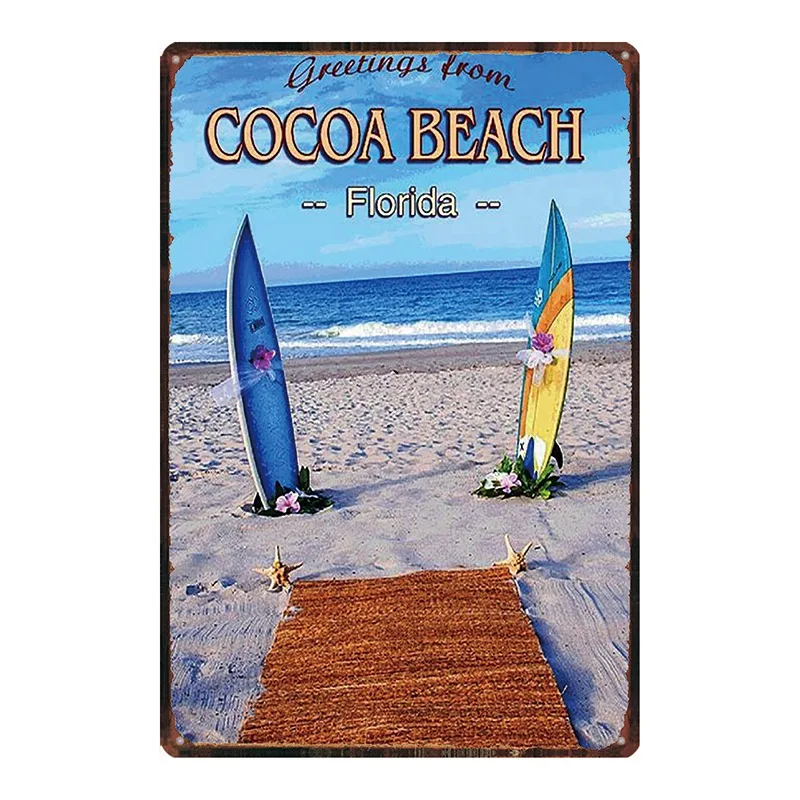 

Florida Beaches Retro City Shabby Chic Travel Tin Sign Summer Beach Wall Bar Restaurant Home Art Craft Decor 30X20CM DU-2451