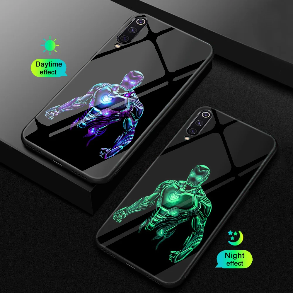 

ciciber Iron Man Phone Cases for Redmi Note 7 6 5 Pro Plus for Xiaomi MI 9 A2 8 6X MIX 2 2S PocoPhone F1 Luminous Glass Cover