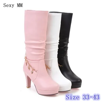 

Spring Autumn Woman Platform High Heels Mid Calf Boots Women Short Boots Shoes botas botte femme Plus Size 33 - 40 41 42 43