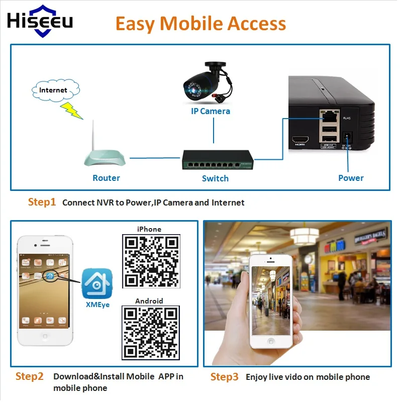 Hiseeu 4Ch 8Ch Mini NVR real P2P CCTV network video recorder VGA HDMI ouput ONVIF 2.0 For 1080P IP Camera Security System XMeye