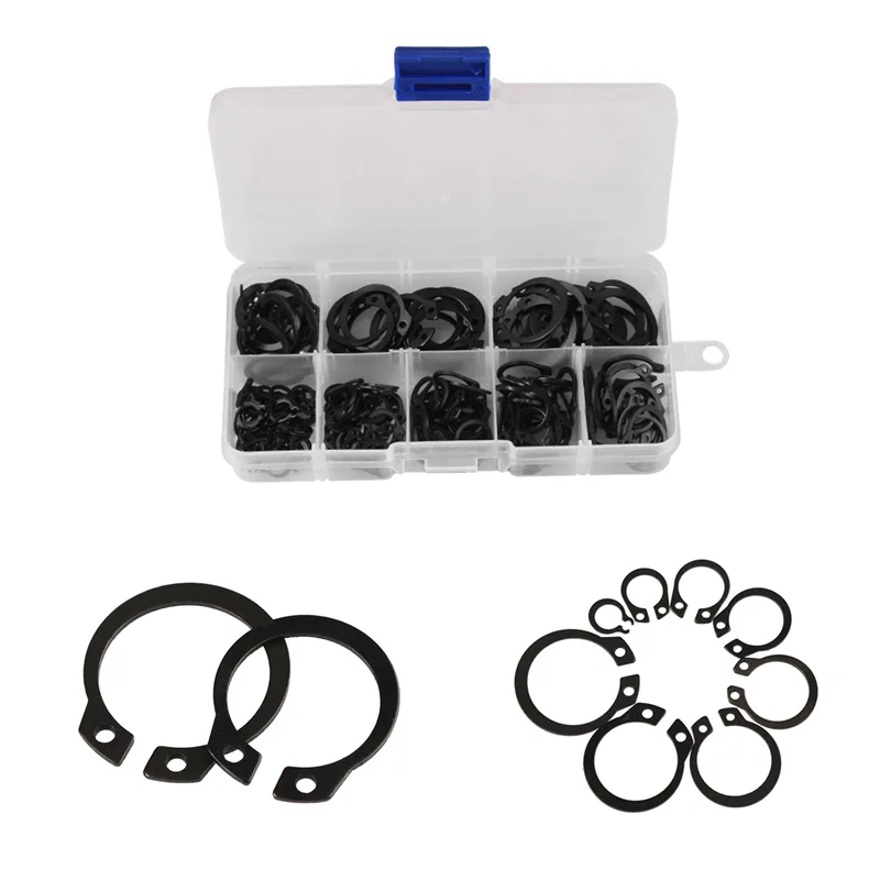 

200Pcs Carbon Steel M6-M20 Internal External Retaining Circlips C-clip Washers Snap Retaining Ring Kit