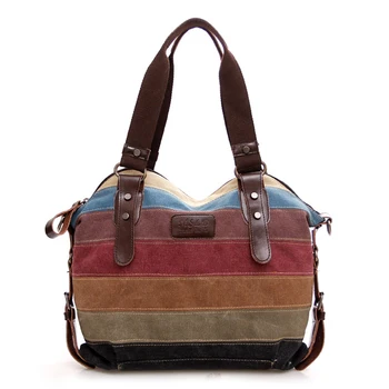 

Fashion Women Canvas Large Shoulder Bag Stripes Crossbody Tote Handbag Purse