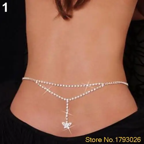 Sexy Silver Rhinestone Belly Slim Waist Chain Lower Back For Bikini 