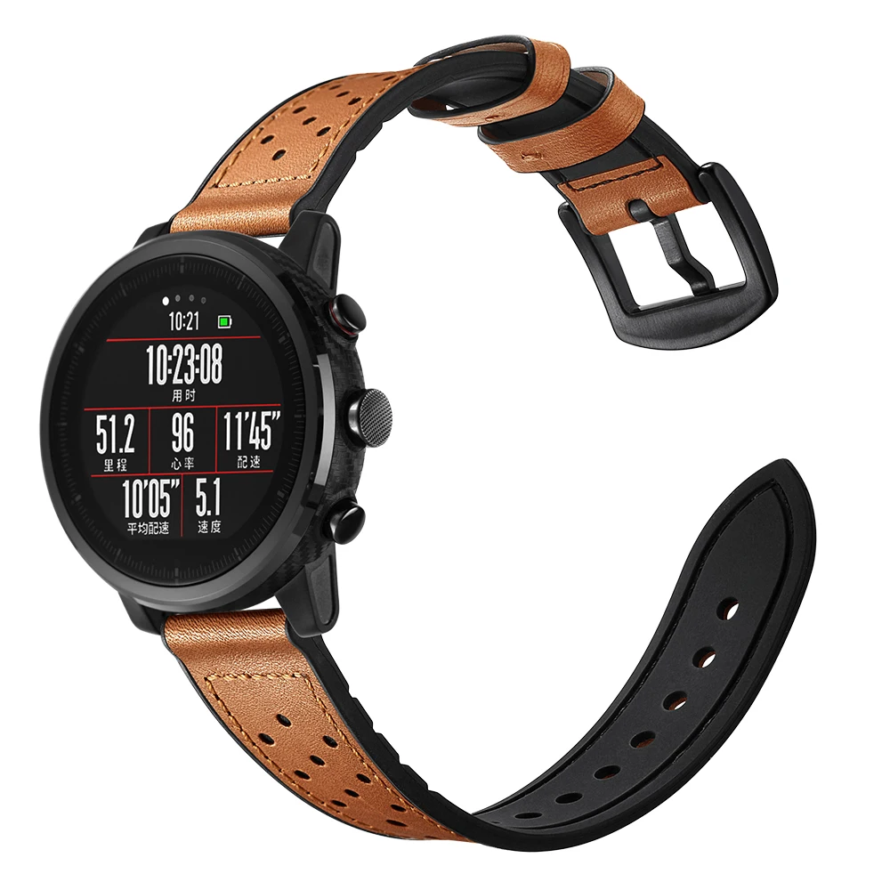 Кожаный ремешок для Xiaomi Huami Amazfit темп Stratos Смарт часы браслет для Xiaomi Amazfit ремешок из натуральной кожи ремень 22 мм