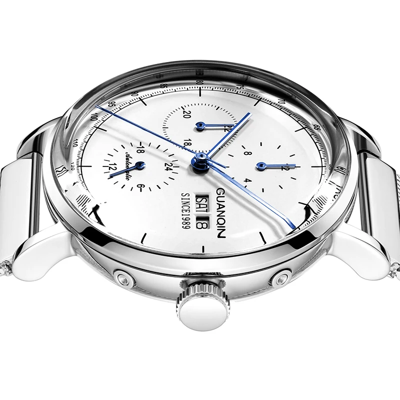 GUANQIN Tourbillon, автоматические водонепроницаемые часы, мужские наручные часы со скелетом, мужские механические 3D кривые часы, мужские часы