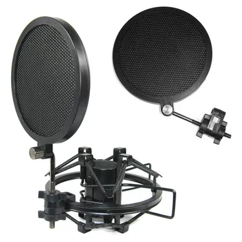 

Besegad Double-layer Iron Mesh Microphone Mic Wind Screen Anti Pop Filter for Studio Recording Video Chat Broadcasting