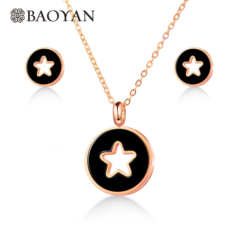 

Baoyan Cute 316L Stainless Steel Gold Silver Rose Gold Color Fashion Black Star Pendant Jewelry Sets for Women for Girls