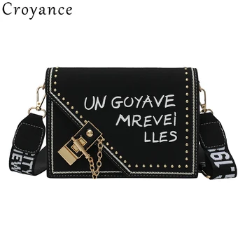 

Croyance Fashion Women Handbags PU Leather Shoulder Bags Rivet Messenger Bag Wide Belt Crossbody Purse Clutch