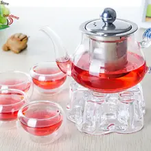 1х 6в1 кунг-фу Кофе Чай Set-400ml Дракон ручка стеклянный чайник w/нержавеющая сталь заварки+ 4* Двойные стенки слой чашки+ теплее B