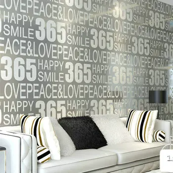 

Modern 3d flocking embossed 365 letter digital grey wallpaper TV SOFA background 3d wall wallpaper papel de parede 3d wall paper