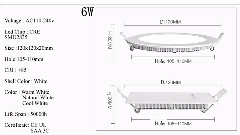 Ультра тонкий 6 w 9 w 12 w 15 w 20 w 30 w светодио дный Панель светильник круглый/квадратный светодио дный Потолочные встраиваемые свет AC110-240V светодио дный Панель свет SMD2835