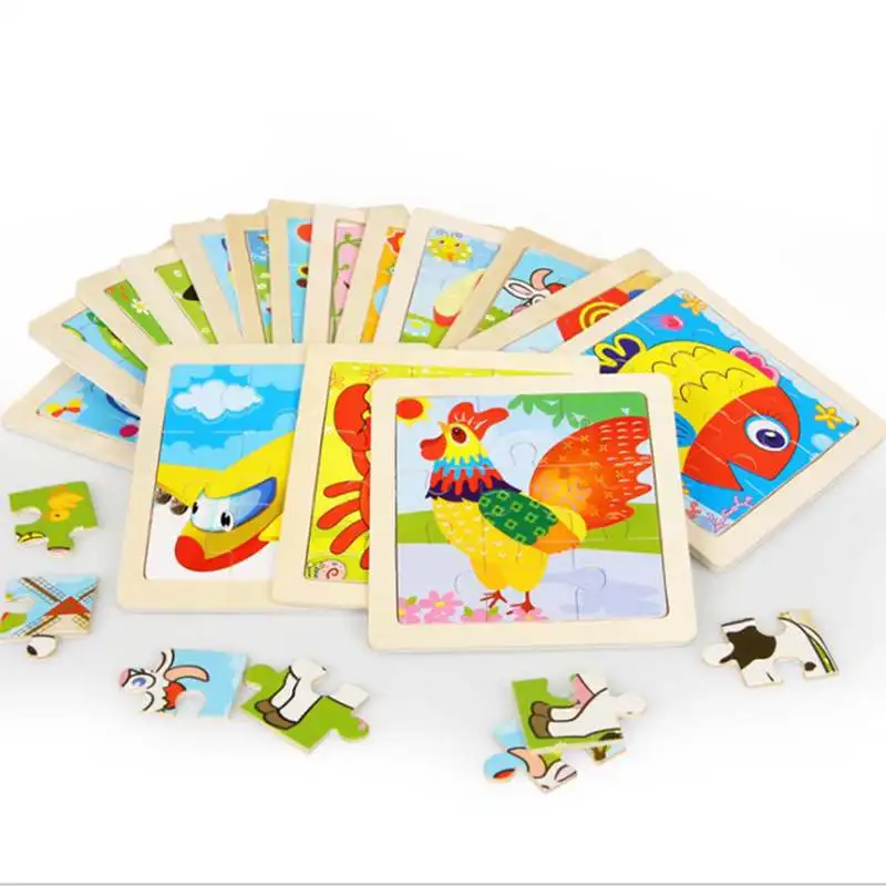 

9 Pieces Wooden Toys 3D Puzzles Cartoon Cute Puzzles Animals Kids Jigsaw Baby Early Education Learning Toys for Children Puzzle