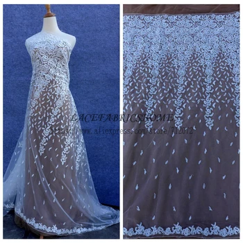 

La Belleza Fashion style rose pattern Off whtie cord sequins on net wedding dress lace fabric 51'' width by yard