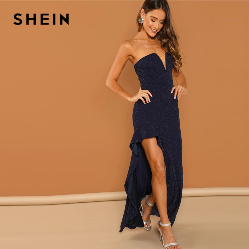 SHEIN Асимметричное Вечернее Платье Бюстье Сексуальное Платье С Разрезом