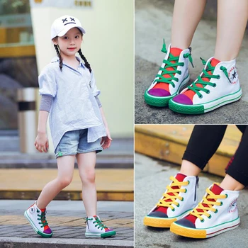 

Children's Non-slip Shoes Canvas Sneakers for Boys Girls denim jeans Girl Boy Boots Flats High-top Shoes with Zipper