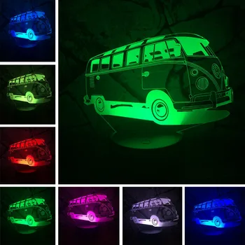 

3D Lamparas Nanny Car Bus 7 Color Change Gradient RGB Night Light Illusion Bedroom Bedside Lamp Decor Child Kids Xmas Toy Gifts