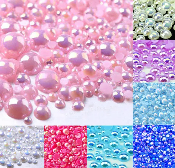 

1000 Pink AB Size from 2-10mm Craft ABS Resin Flatback Half Round Pearls Flatback Scrapbook Beads Jewelry Supplies