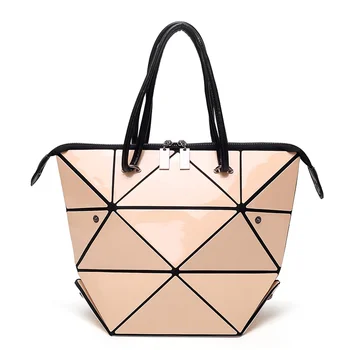 

2017 Hot Sale Women Hologram Laser Bags Geometric Handbags Lady Tote Bo Bo Fold Deformable PU Leather Patchwork Shoulder Bag