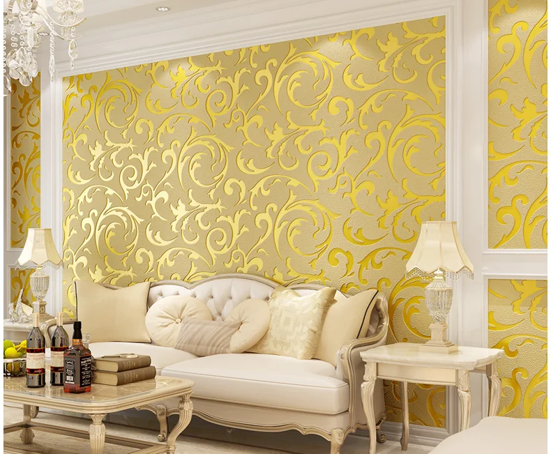 Роскошные европейские глубоко тисненые обои для стен 3D серебро бежевый золотой цветок Papel де Parede Гостиная ТВ фон домашний декор