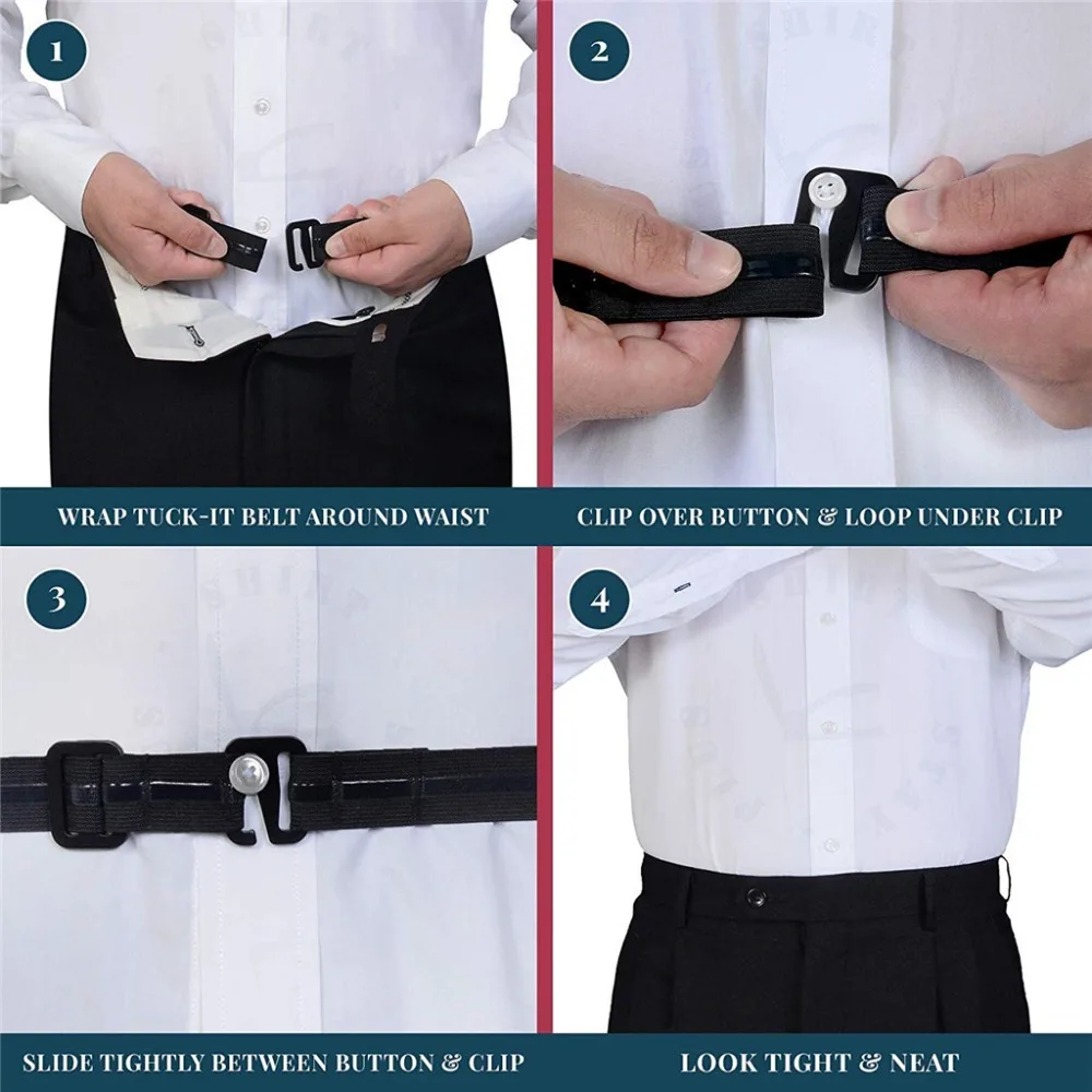 Elastic Shirt Stay for Men Stretchable and Adjustable Waist Belt with Flexible Comfort and Silicone Touch Points