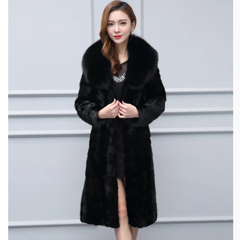 Женские Длинные куртки из искусственного меха, большие размеры, пальто с отложным воротником, черная верхняя одежда из искусственного меха, Chaqueta Cuero Mujer J2417