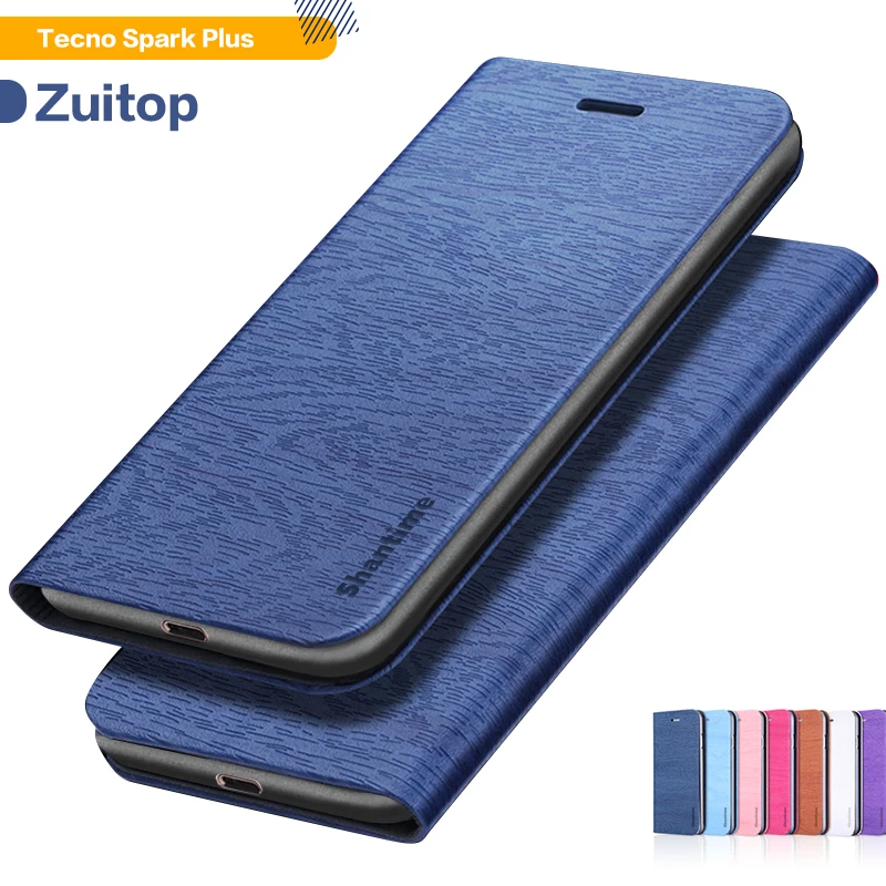

Wood grain PU Leather Phone Case For Tecno Spark Plus Flip Case For Tecno Spark Plus Business Case Soft Silicone Back Cover