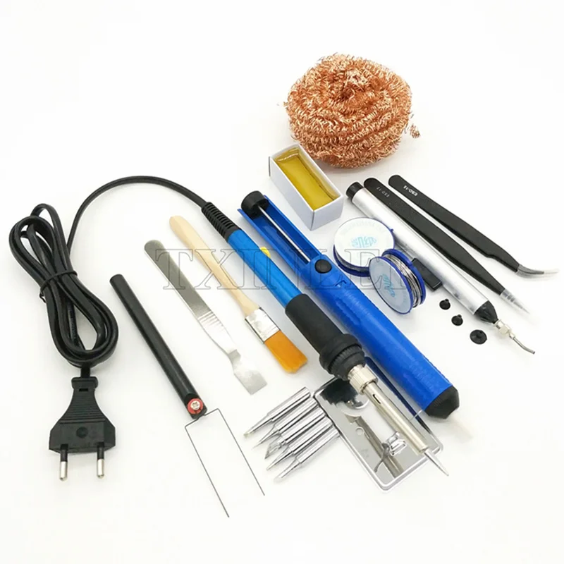 

60W Adjustable Temperature Electric Soldering Iron Set Welding Repair Tool Kit with 5 Solder Tips Wire 220V/110V