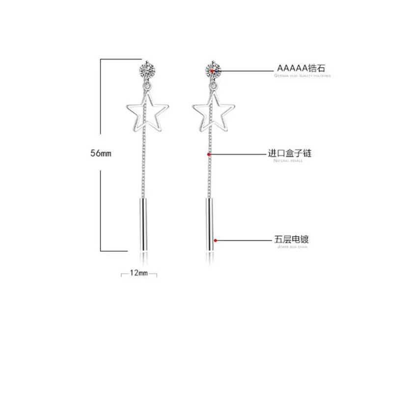 Anenjery, 925 пробы, серебряные серьги для женщин, циркониевые звезды, длинные серьги с кисточками, цепочка для ушей, oorbellen boucles d'oreuilles S-E444