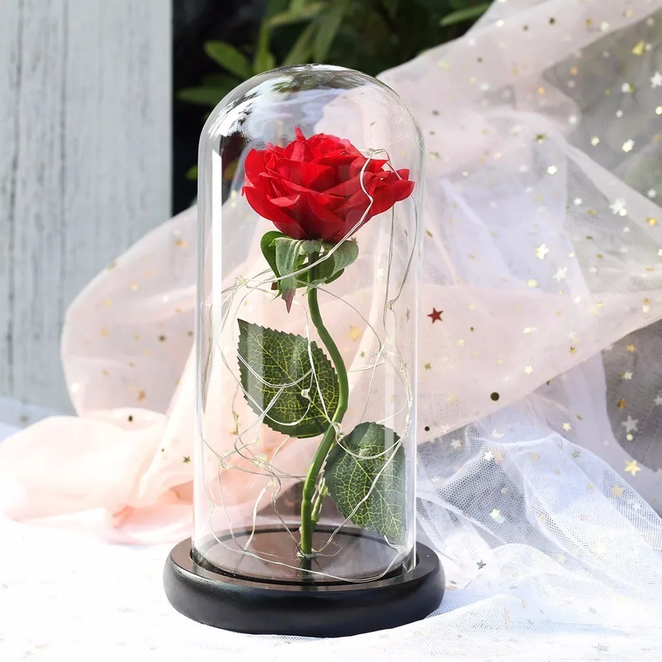 Средняя красота и чудовище Роза, Роза в стеклянном куполе, навсегда Роза, красная роза, особый романтический подарок на день Святого Валентина - Цвет: Black base