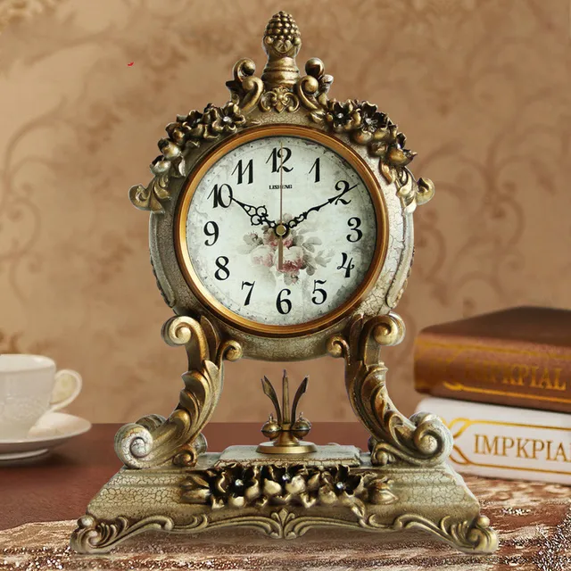 1PCS Antique continental clock mute living room table clock bedside
